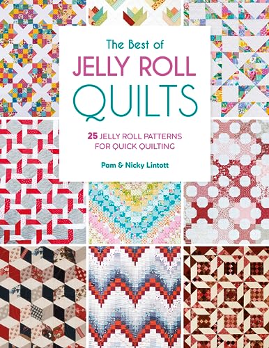 Book cover displaying colorful patchwork quilt patterns, titled "The Best of Jelly Roll Quilts.