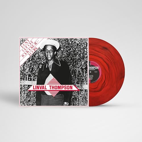 Linval Thompson album cover and translucent red marbled vinyl record.