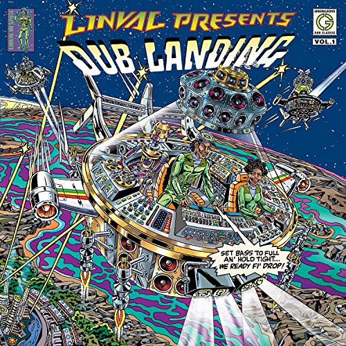 Colorful sci-fi themed CD cover with spaceship and characters, titled "Linval Thompson - Dub Landing Vol. 1".