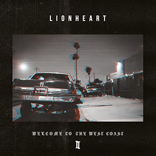 CD cover: vintage car at night with palm trees, glitch effect.