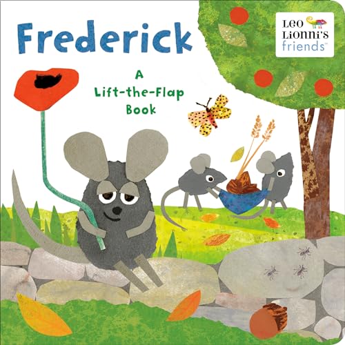 Cover of the lift-the-flap book Frederick featuring a mouse holding a red poppy.
