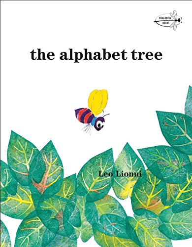 Book cover with green leaves, a bee, and title “the alphabet tree”.