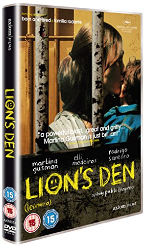 DVD cover showing a woman and child behind prison bars with the title Lion's Den.