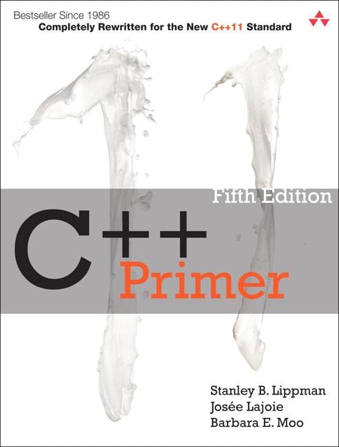 Book cover: "C++ Primer" fifth edition, with abstract white figure.