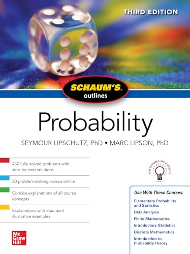 Book cover for "Schaum's Outline of Probability, Third Edition" with a die.