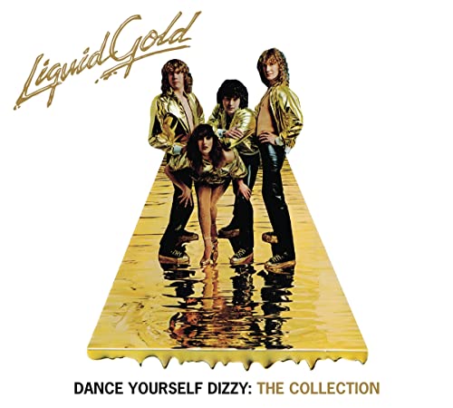 Album cover for “Liquid Gold” featuring a band in gold clothing.