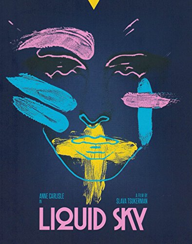 Blu-ray cover for "Liquid Sky" with abstract, colorful face illustration.
