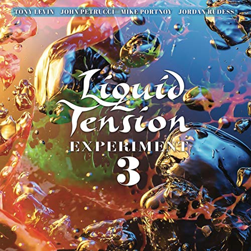 Album cover for Liquid Tension Experiment LTE3, with abstract liquid art.