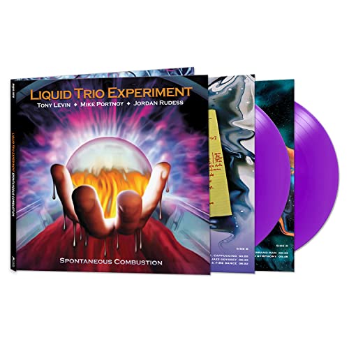 Vinyl album cover for Liquid Trio Experiment’s “Spontaneous Combustion” with purple record.