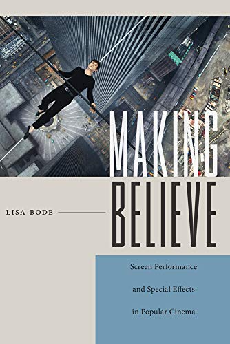 Book cover: a man walking a tightrope over a city, title “Making Believe.”