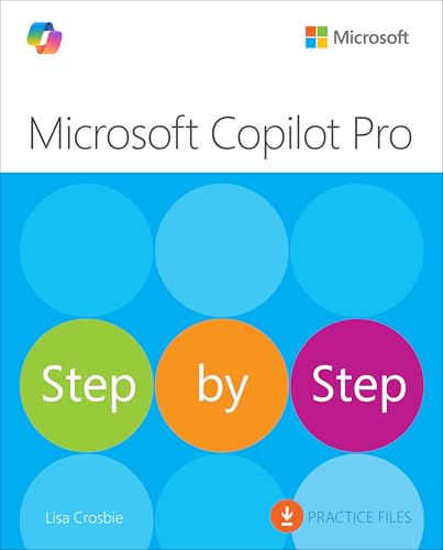 Book cover for "Microsoft Copilot Pro Step by Step" with colorful circles.