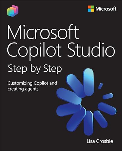 Book cover for Microsoft Copilot Studio Step by Step by Lisa Crosbie on black.