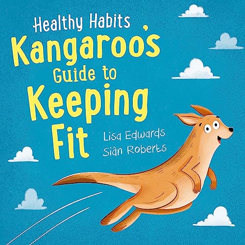 Book cover featuring a cartoon kangaroo jumping against a blue sky with white clouds.