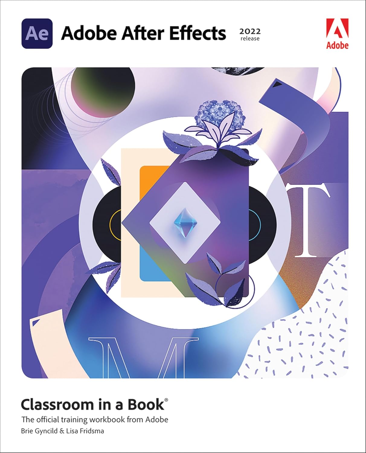 Adobe After Effects 2022 Classroom in a Book cover with abstract purple graphic design.