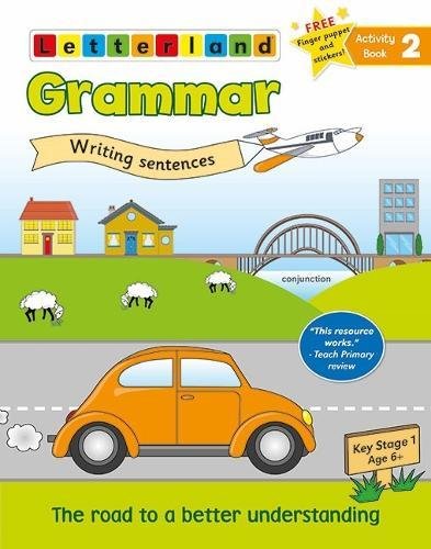 Letterland Grammar Activity Book 2 cover with car, plane, and houses.
