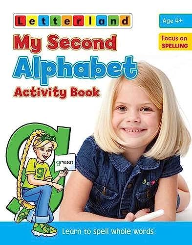 Children’s alphabet activity book cover with a girl and cartoon character.