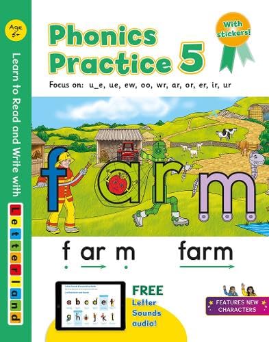 Phonics Practice 5" book cover with letters "f," "a," "r," "m" and a farm scene.