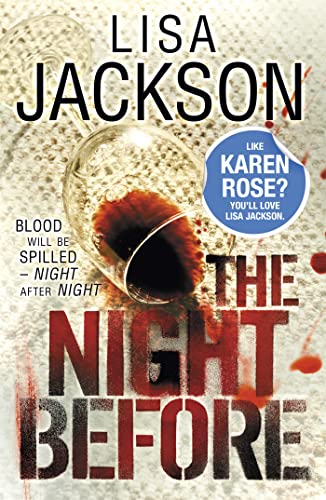 Book cover: "The Night Before" with spilled red wine and text.
