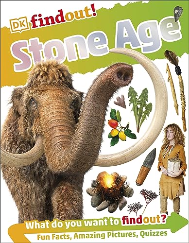 Book cover depicting a woolly mammoth and Stone Age artifacts.