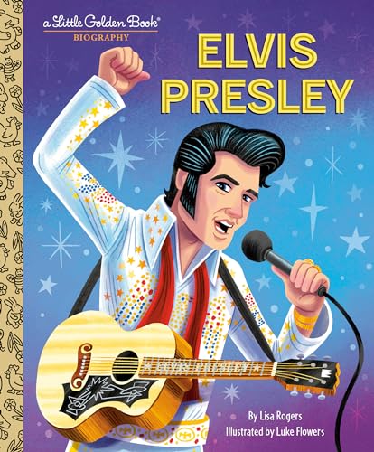 Illustrated cover of an Elvis Presley Little Golden Book showing him singing with guitar.