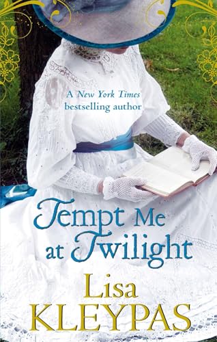 A woman in a white Victorian dress and hat reads a book outdoors.