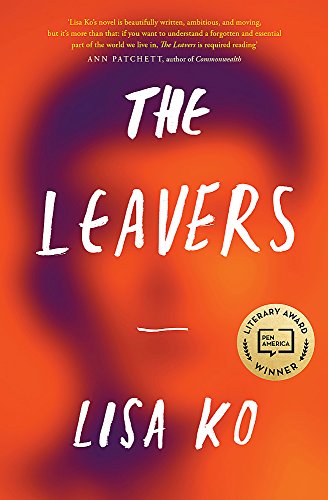 Book cover: "The Leavers" by Lisa Ko, with orange and purple abstract design.