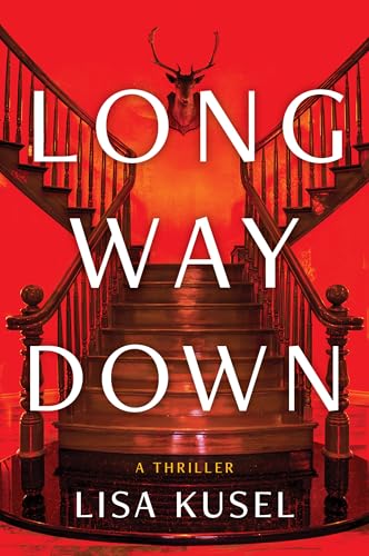 Book cover featuring a staircase with a deer head mount against a red background.