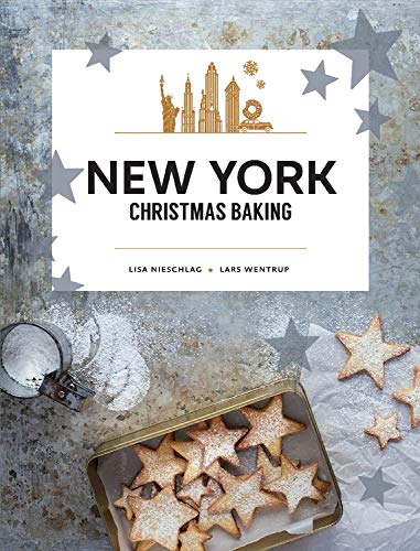 Book cover: "New York Christmas Baking" with star cookies and cityscape.