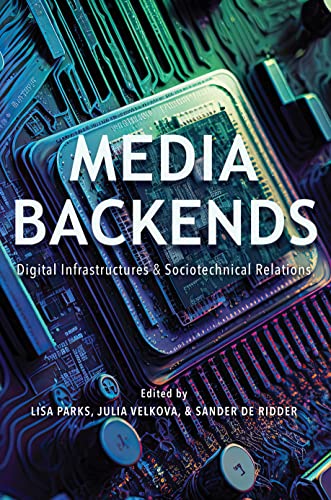 Book cover with circuit board background and bold title "MEDIA BACKENDS".