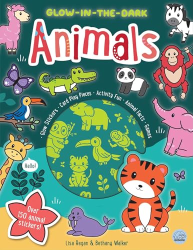 Children’s activity book cover featuring colorful cartoon animals and glow-in-the-dark stickers.