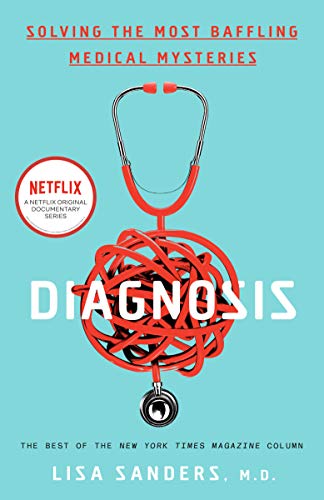 Book cover for “Diagnosis” featuring a stethoscope and tangled red lines.
