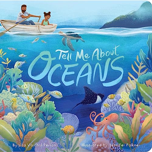 Children in a boat with ocean life, book cover illustration.