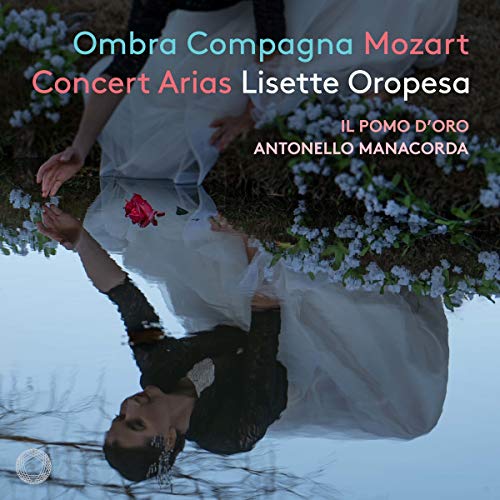 CD cover featuring soprano Lisette Oropesa reflected in water with flowers.