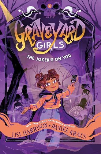 Book cover: girl with phone in graveyard, skull and text above.