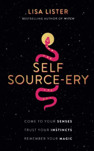Book cover with red snake design and yellow title, "Self Source-ery.