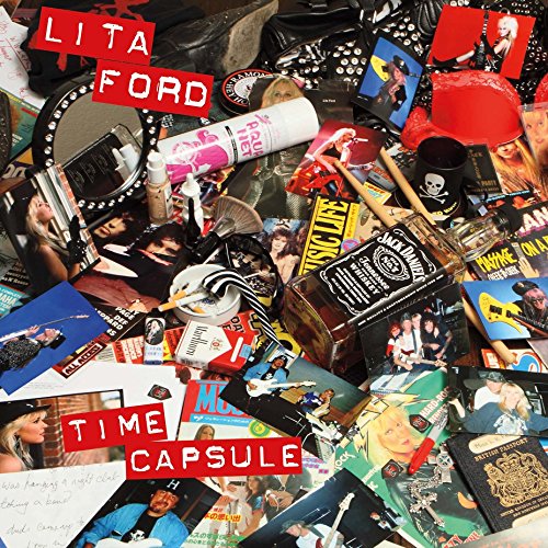 Lita Ford “Time Capsule” CD cover with collage of 80s rock imagery.