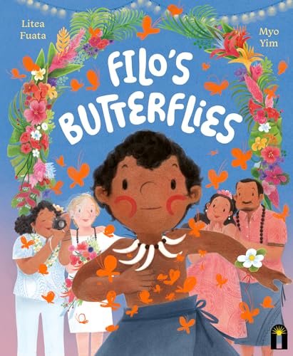 Book cover: a boy in traditional dress surrounded by people and butterflies.
