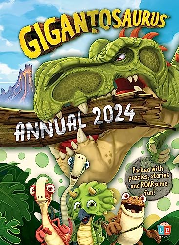 Gigantosaurus Annual 2024 cover featuring cartoon dinosaurs and colorful scenery.