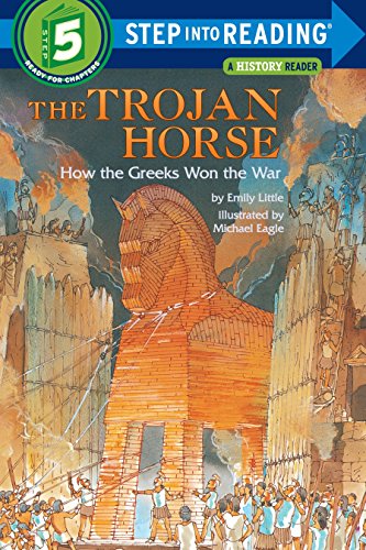 Book cover depicting a large wooden horse and ancient warriors.