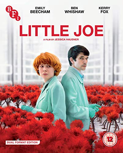 Blu-ray cover for Little Joe featuring two people in lab coats among red plants.