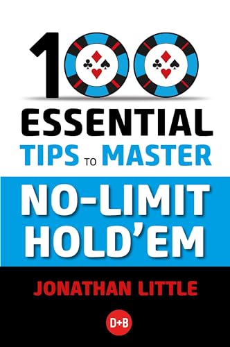 Book cover: "100 Essential Tips to Master No-Limit Hold'em" with poker chips.