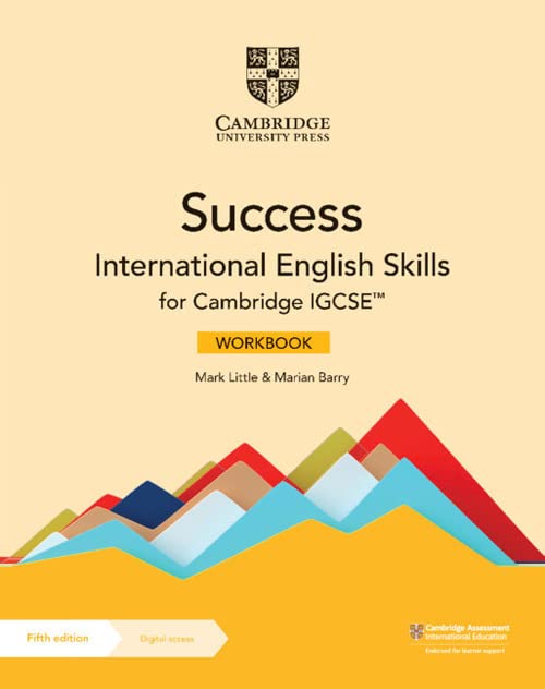 Cambridge IGCSE English Skills Workbook cover with colorful wave design.