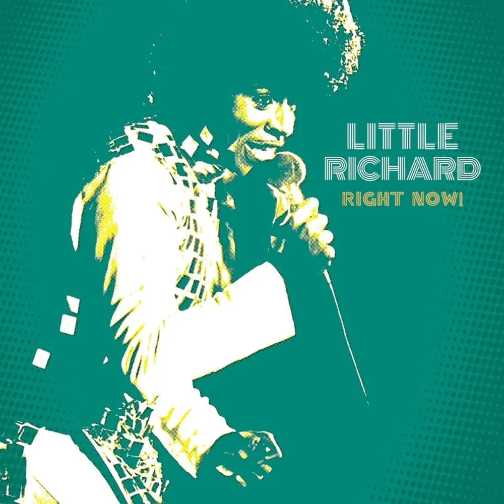 Little Richard performing, album cover with yellow and teal halftone effect.