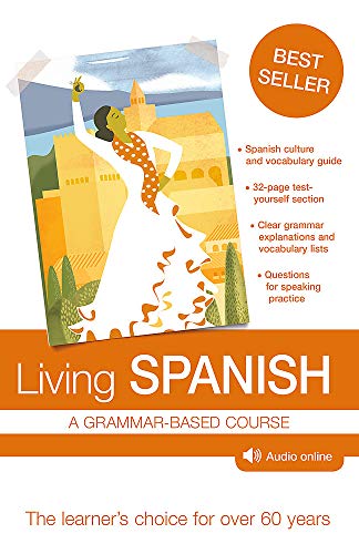 Book cover for Living Spanish featuring an illustration of a flamenco dancer.