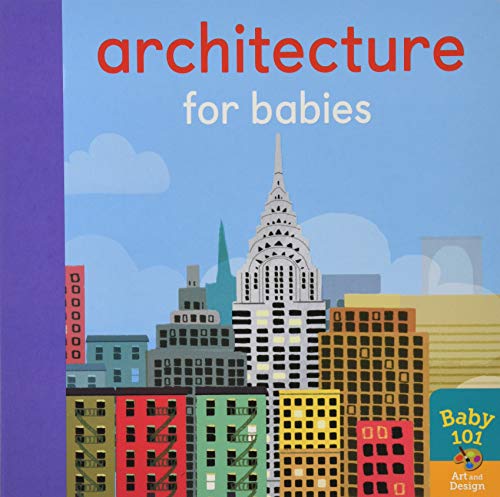 Book cover with baby and architectural elements, likely colorful illustrations and simple design.