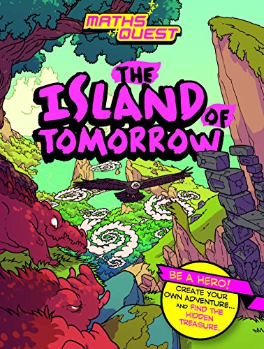 Cartoon illustration of a vibrant island with a dragon and a soaring bird.