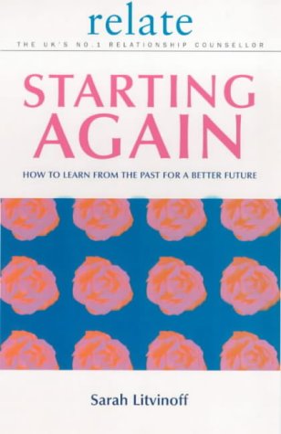 Book cover with pink roses on blue, titled "Starting Again" by Sarah Litvinoff.