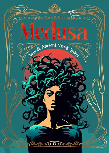 Book cover featuring Medusa with snakes for hair, in art deco style.