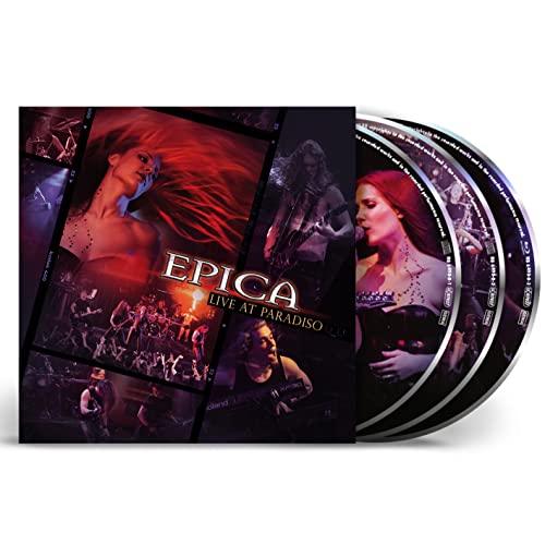 Epica Live at Paradiso Blu-ray case and two discs featuring band performance photos.
