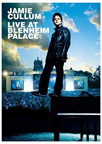 Jamie Cullum on DVD cover, standing before Blenheim Palace stage.